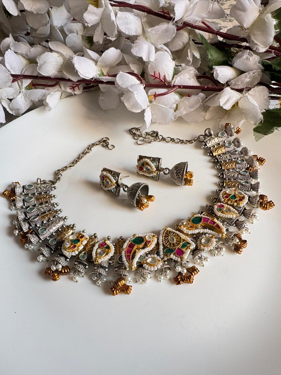 Devangi Dhaara Dualtone SLA Kundan Fusion Choker Set – Limited Edition Brass Jewellery by Alankrent