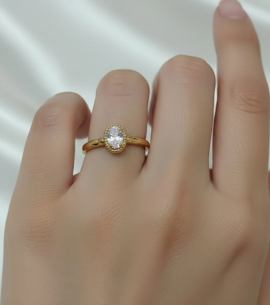 Opuline Oval Aura Anti-Tarnish Gold Ring | Premium Oval CZ