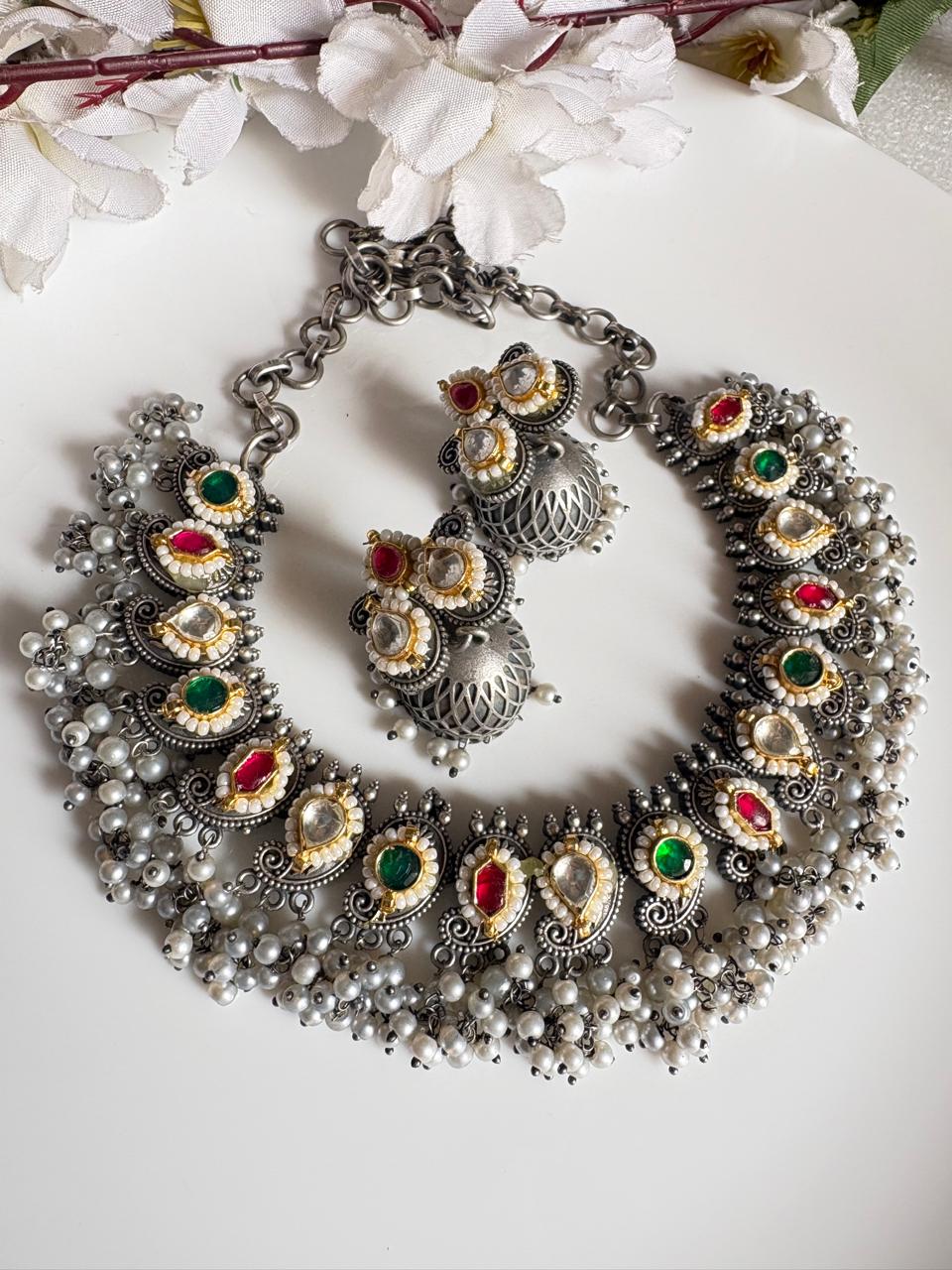 Kundan Fusion Dual Tone Necklace Set with Earrings | SLA Finish Budget Jewellery Limited Edition | Alankrent | AK-20260111-KB10 by Alankrent