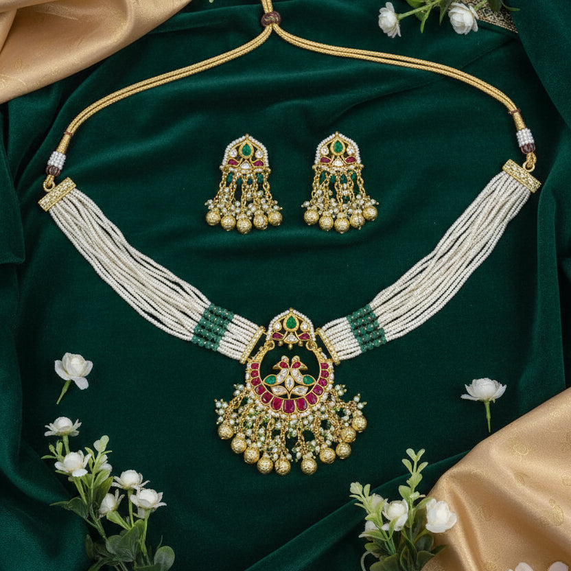 Varnika Kundan Pearl Rani Haar Necklace Set Traditional Multilayer Bridal Jewellery | Premium Indian Jewellery