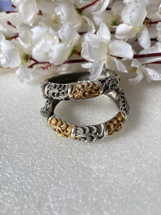 Sla Look Dual Tone Oxidized Kada Bangle Handcrafted Vintage Statement Pair