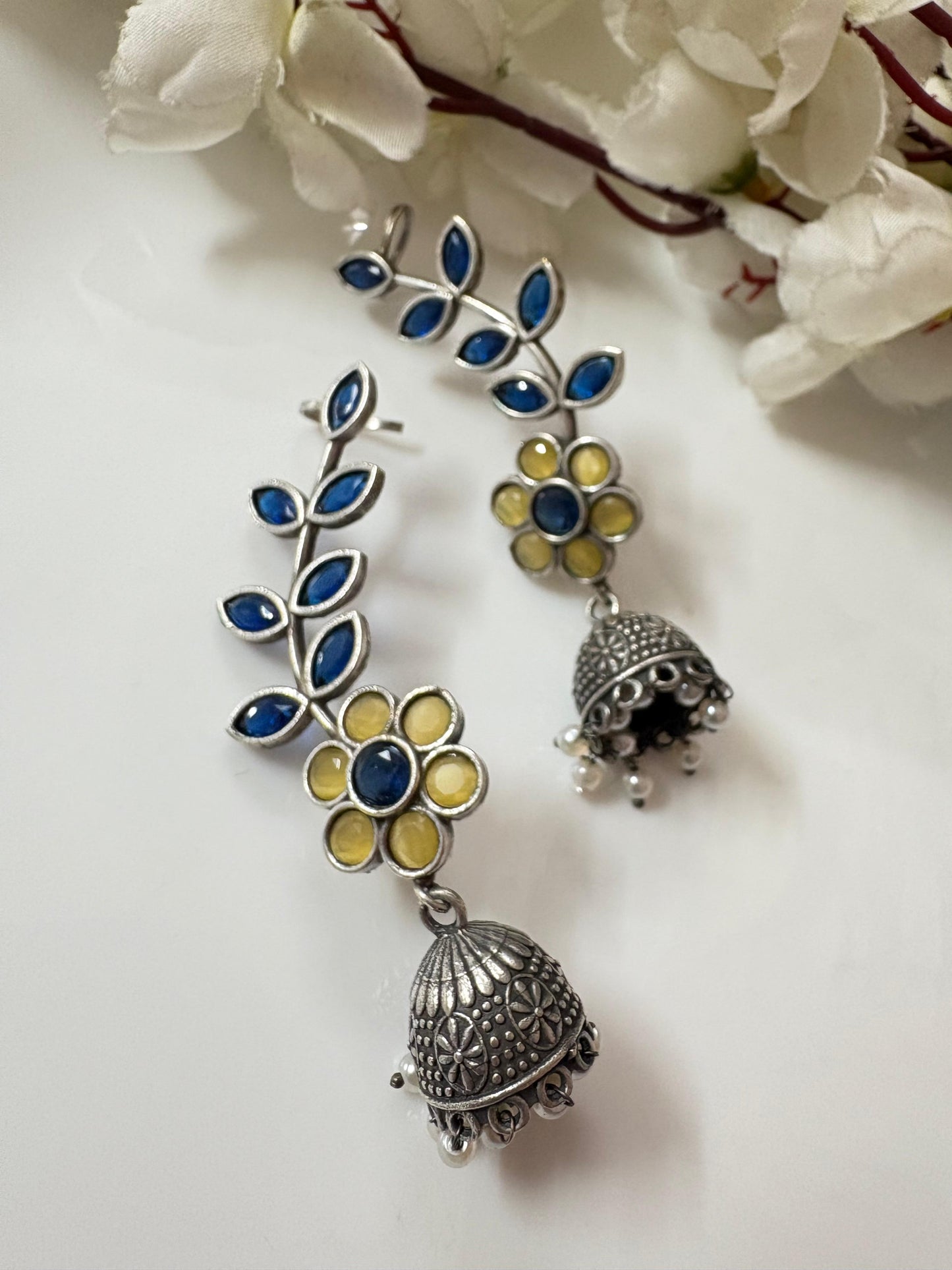 Stone Flower Earcuffs – Elegant Floral Stone Design | Trendy Indian Jewellery by Alankrent Luxe