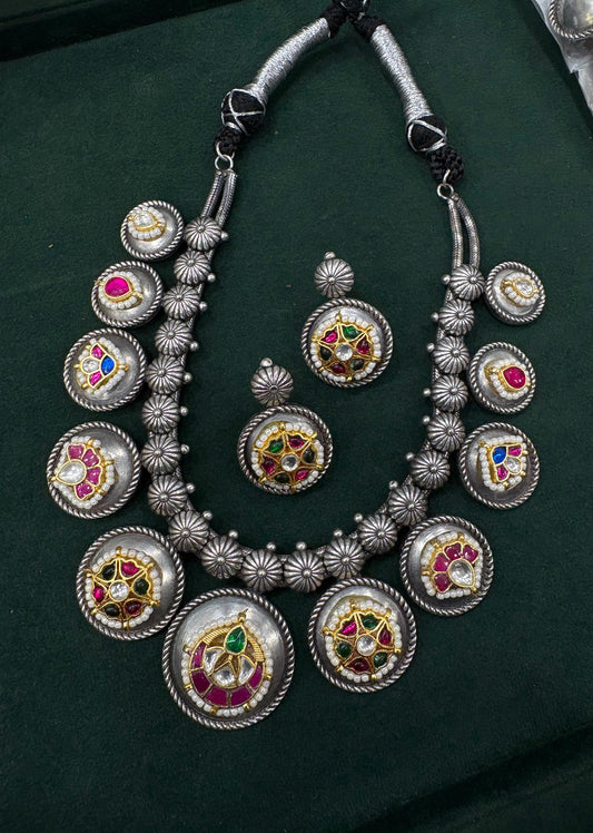Rajsi Gulnaar Kundan Fusion SLA Coin Necklace Set with Earrings for Women