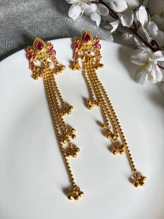 Premium Long Kashmiri Chain Earrings With Gold Polish Traditional Festive Statement
