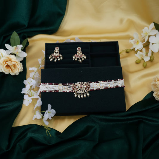 Polki Choker Necklace Set with Pearl Strings Ruby Bridal Jewellery India