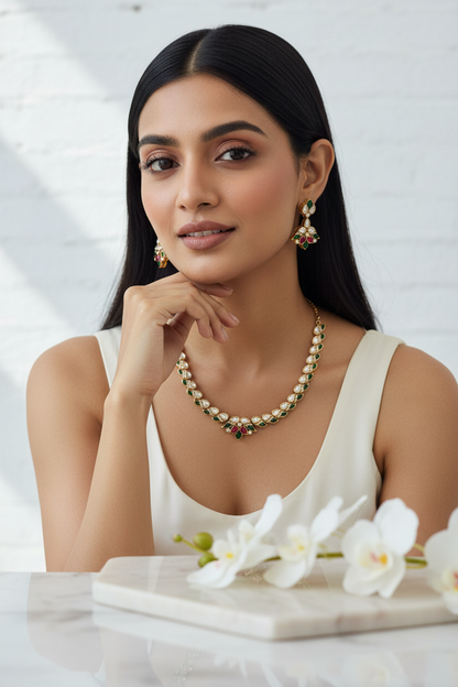 Mahira Ruby Crystal Necklace Set with Earrings  Bracelet Party Jewellery India | Premium Indian Jewellery