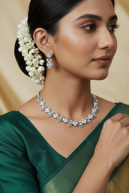 Naeyra White Crystal Necklace Set with Earrings Bracelet Elegant Jewellery India | Premium Indian Jewellery