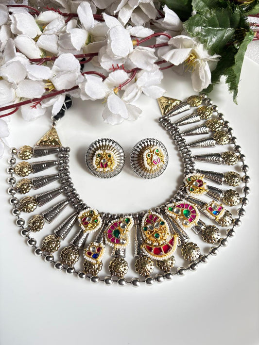 Zivara Noor Premium Kundan Hasli Necklace with Silver Look Alike Polish Online