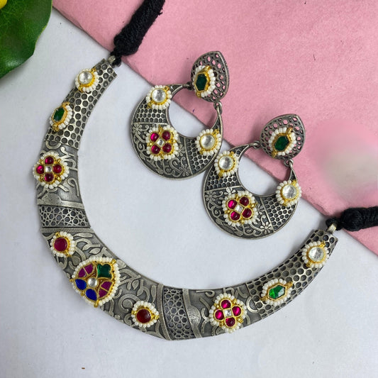 Chandrika Royal Oxidised Kundan Choker Set
