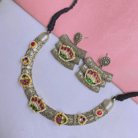 Kamalini Oxidised Lotus Choker Set