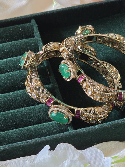 Emerald Aura Victorian CZ Kada | Designer Openable Statement Bangles for Women