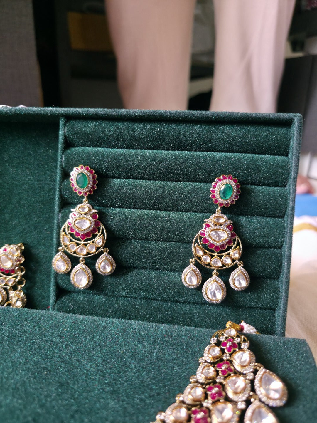 Noor Mahal Victorian Polki Necklace Set | CZ Diamond Bridal Choker Set with Earrings & Maang Tikka