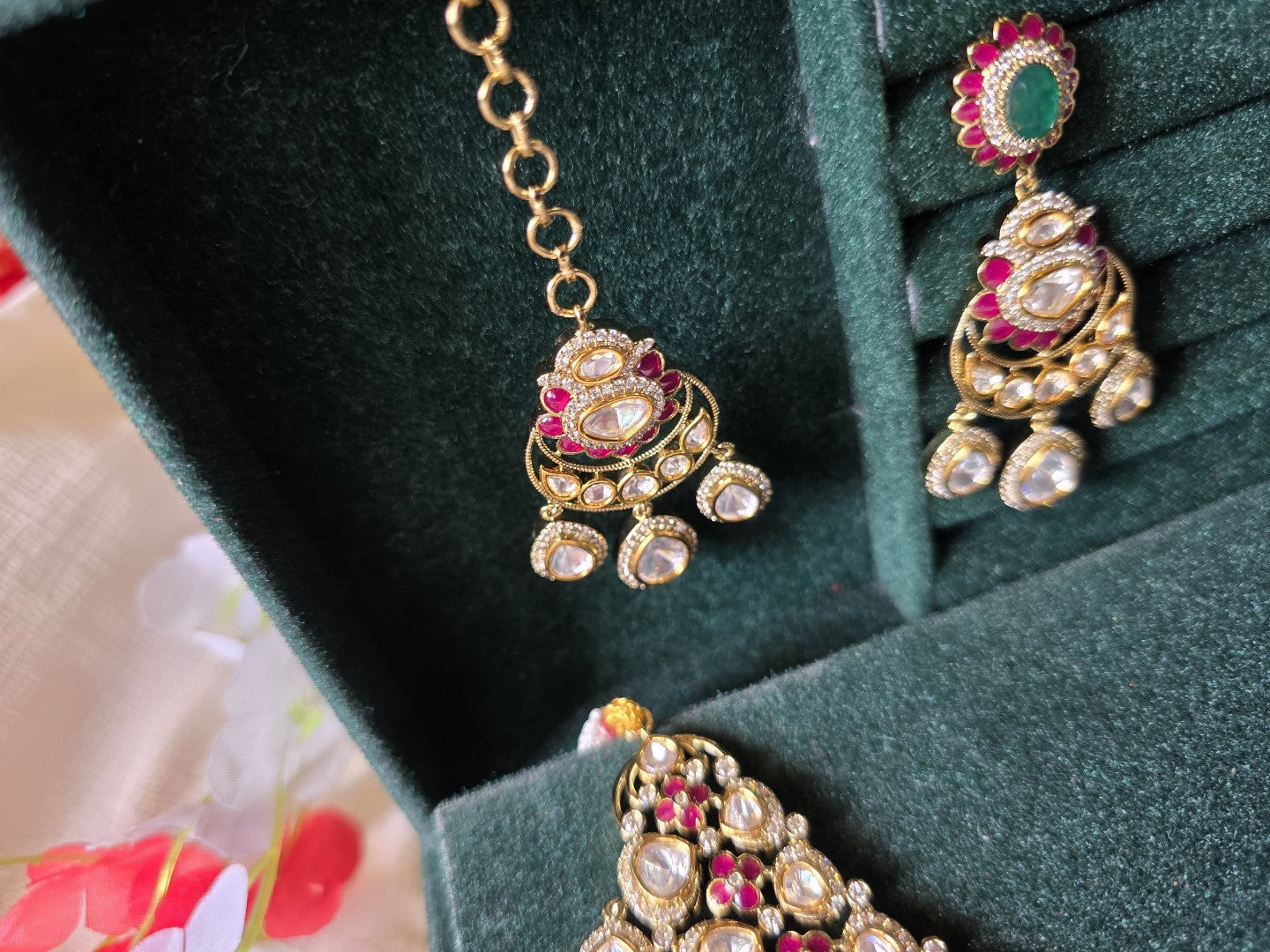 Noor Mahal Victorian Polki Necklace Set | CZ Diamond Bridal Choker Set with Earrings & Maang Tikka