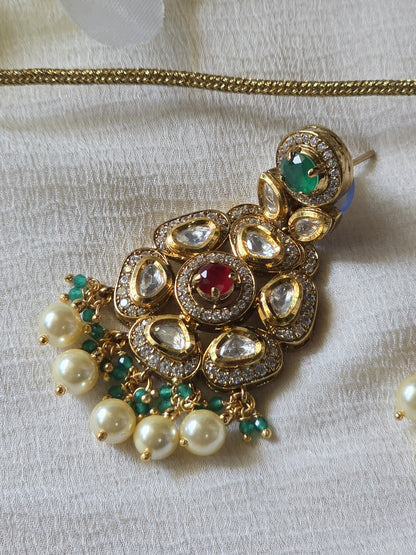 Noor Mahal Moissanite Pearl Choker Set  Moissanite Polki Pearl Choker Necklace Set | Handcrafted Bridal Choker | Luxury Wedding Jewellery