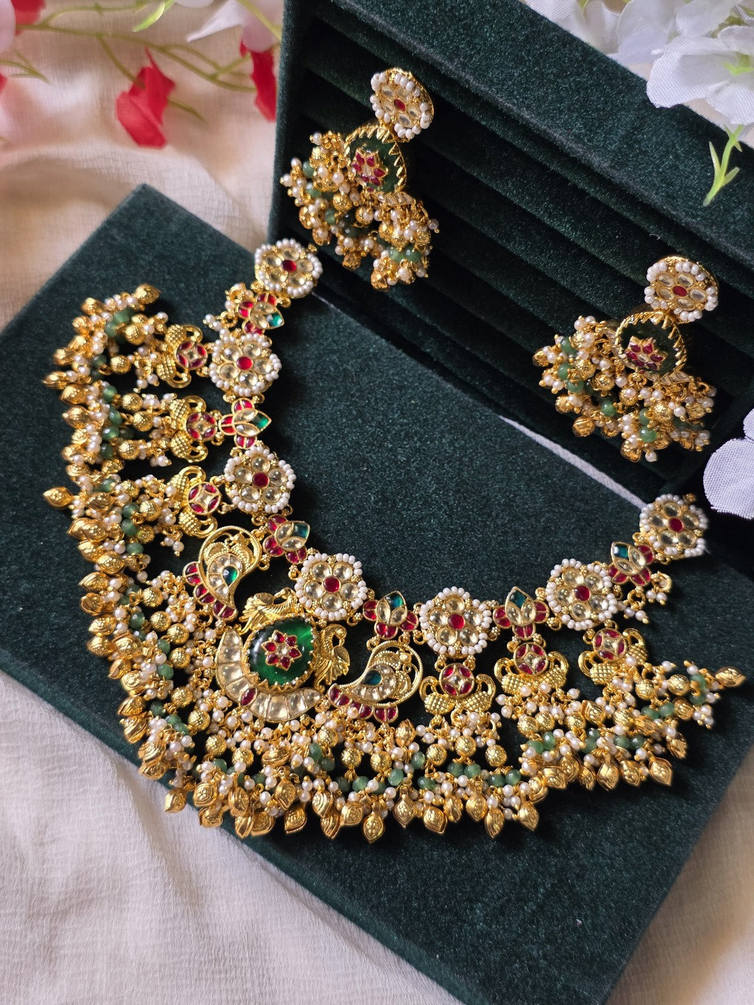 Rajkumari Pichwai Kundan Choker Set  Handcrafted Pichwai Choker Necklace Set | Antique Gold Finish | Meenakari & Kundan Bridal Jewellery