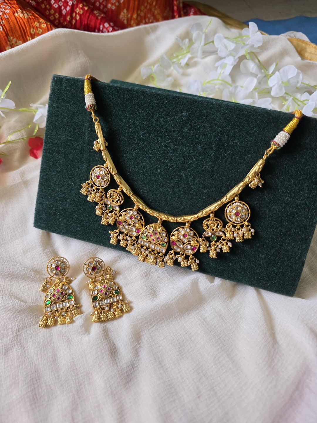 Rajvanshi Jadtar Hasli Necklace Set  Premium Jadtar Hasli Necklace with Kundan Stones | Traditional Bridal & Festive Jewellery