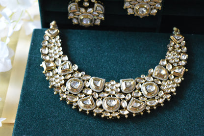 Ravisha Victorian Maharani Polki Moissanite Hasli Necklace Set Statement Bridal Wedding | Premium Indian Jewellery