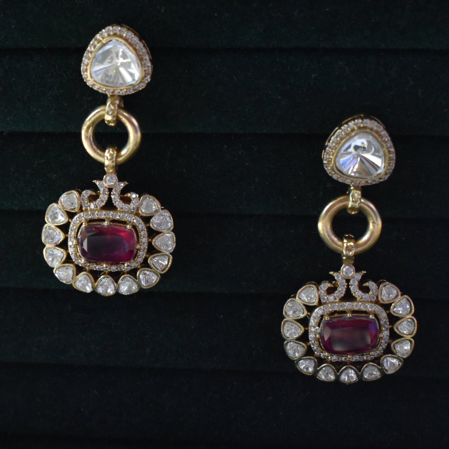 Mahira Victorian Maharani Polki Moissanite Ruby Chain Necklace Set Bridal Festive | Premium Indian Jewellery