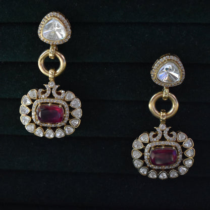 Mahira Victorian Maharani Polki Moissanite Ruby Chain Necklace Set Bridal Festive | Premium Indian Jewellery