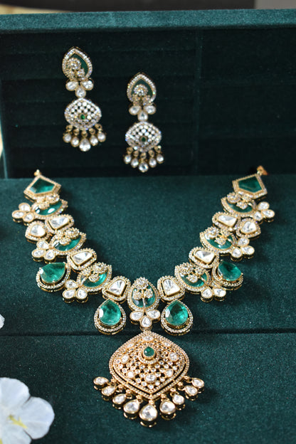Ivorya Victorian Maharani Polki Moissanite Bridal Necklace Set with Maang Tikka Wedding | Premium Indian Jewellery