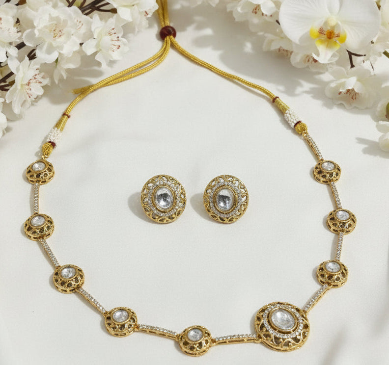 ELIORA Moissanite Hasli | Premium Moissanite Necklace Set | Brass Base | Diamond Shine Jewellery