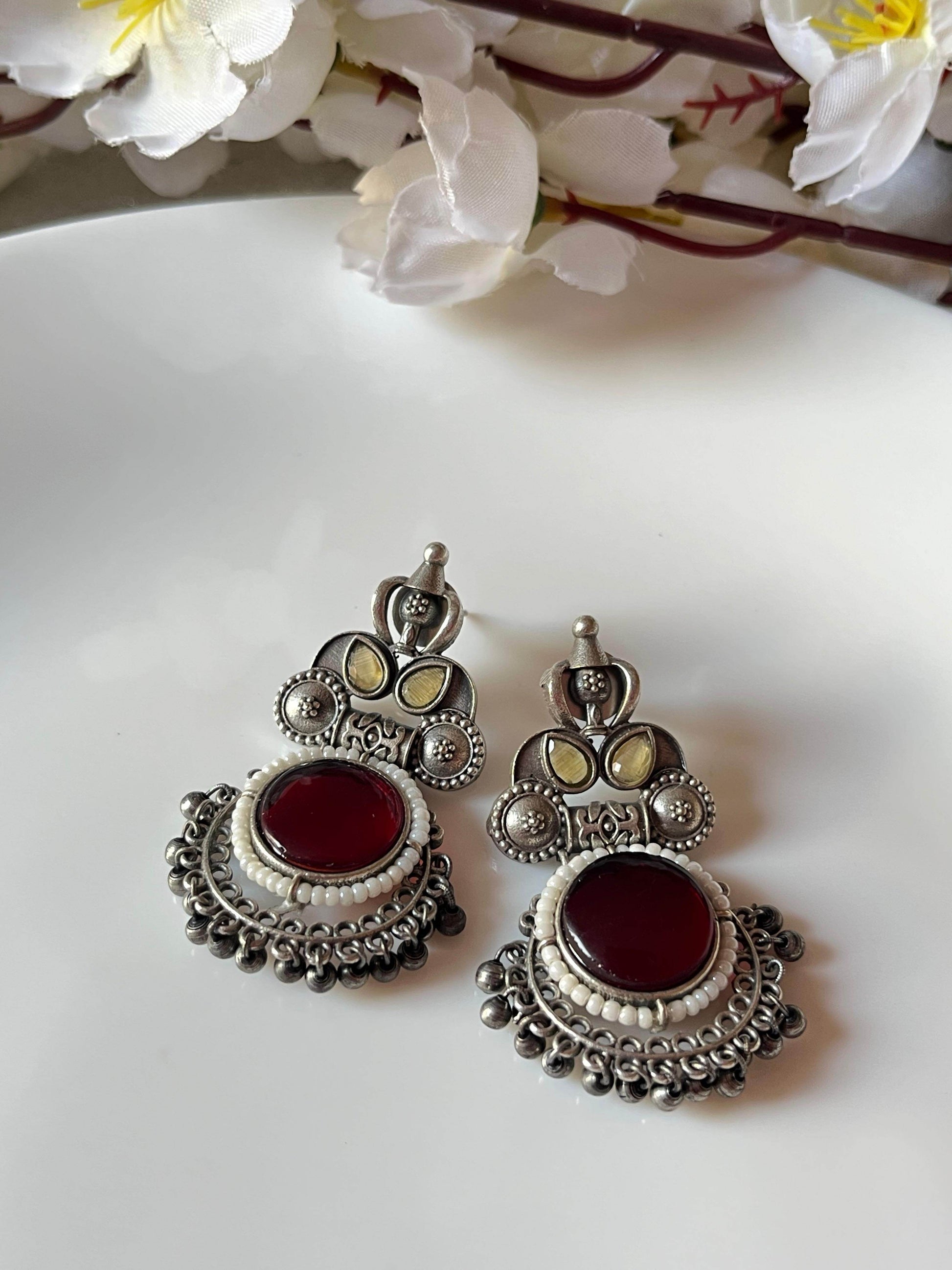 Heritage Stone Oxidised Earrings - Alankrent Luxe