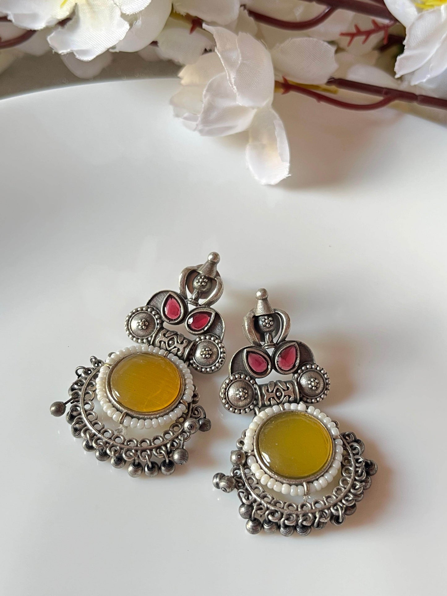 Heritage Stone Oxidised Earrings - Alankrent Luxe