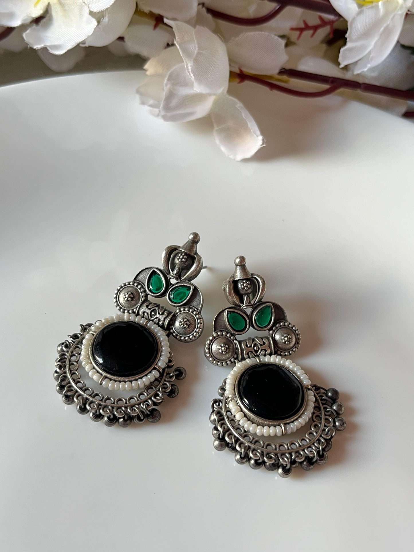 Heritage Stone Oxidised Earrings - Alankrent Luxe