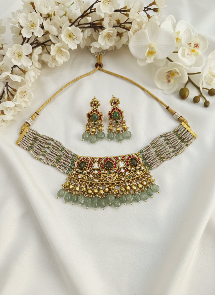 Aarvi Heritage Kundan Choker Set | Handcrafted Antique Bridal Jewelry | Alankrent