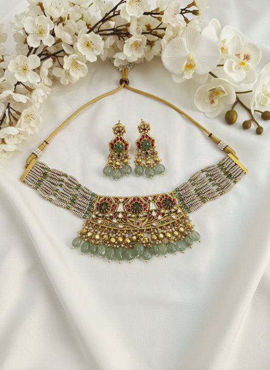 Aarvi Heritage Kundan Choker Set | Handcrafted Antique Bridal Jewelry | Alankrent