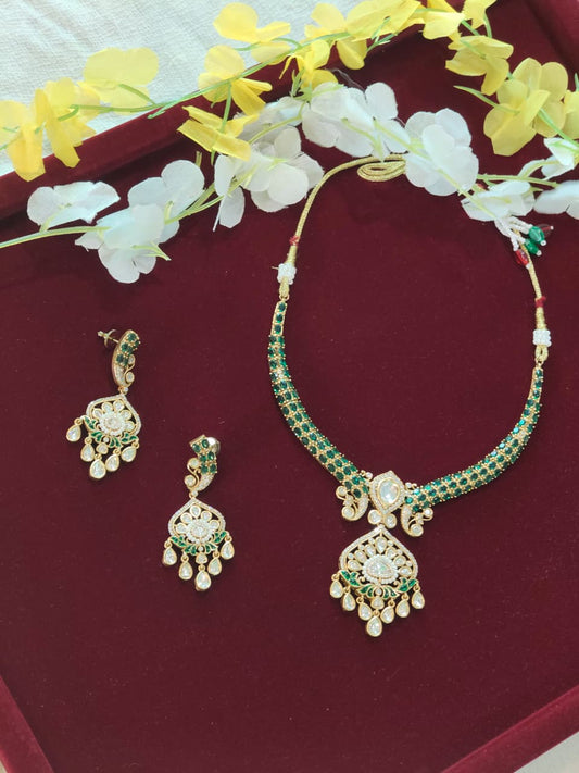 Haritā Padmā Polki Hasli Set | Emerald Uncut Polki Moissanite Hasli Necklace Set with Earrings | Traditional Indian Jewellery
