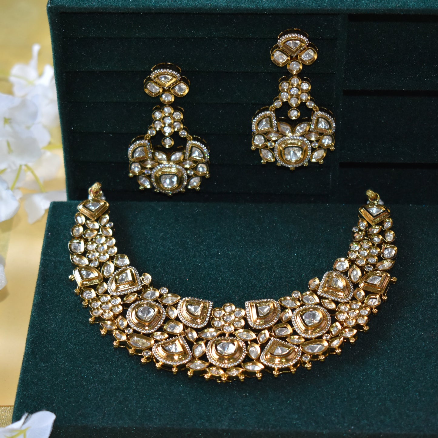 Ravisha Victorian Maharani Polki Moissanite Hasli Necklace Set Statement Bridal Wedding | Premium Indian Jewellery