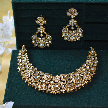 Ravisha Victorian Maharani Polki Moissanite Hasli Necklace Set Statement Bridal Wedding | Premium Indian Jewellery