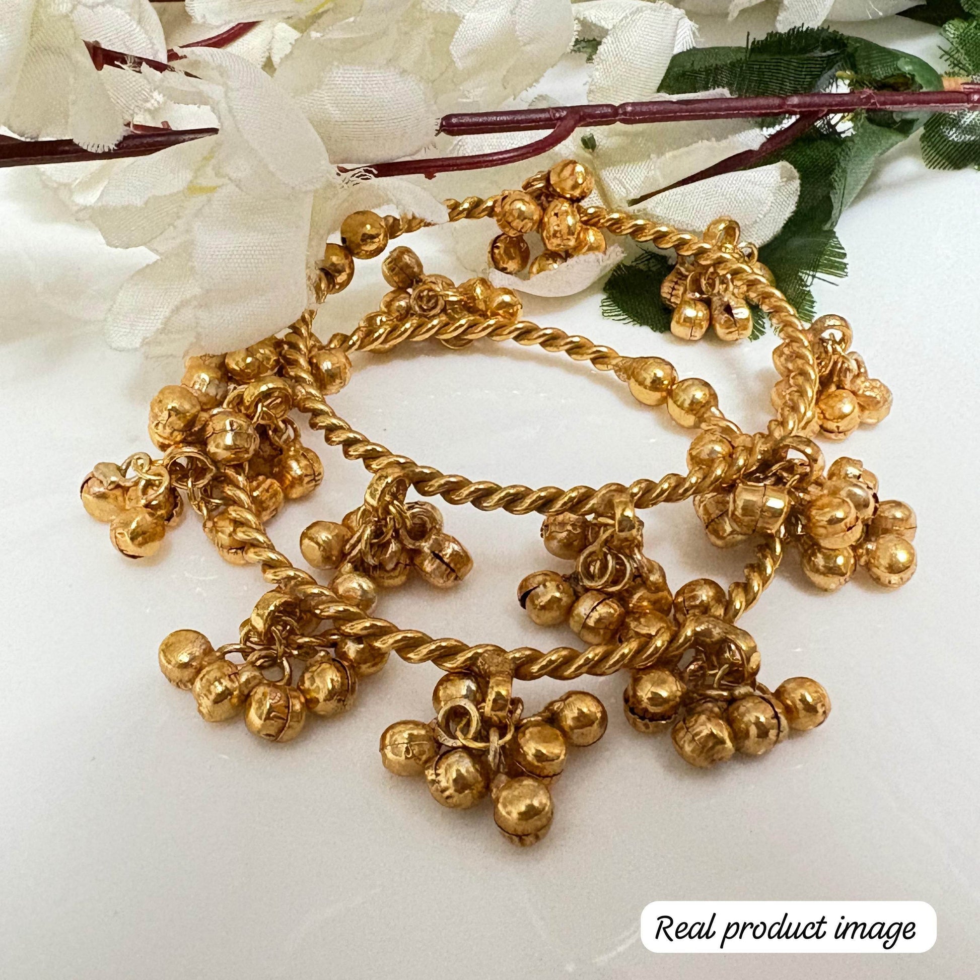 Kalashree Bangdi – Golden Polish Antique Ghungroo Kada - Alankrent Luxe