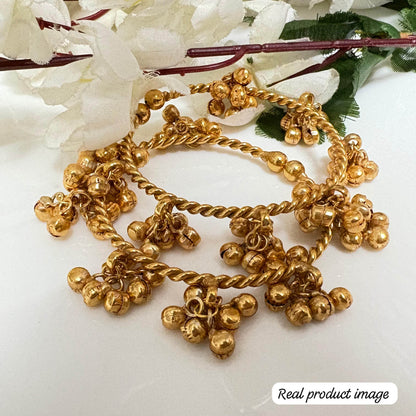 Kalashree Bangdi – Golden Polish Antique Ghungroo Kada - Alankrent Luxe