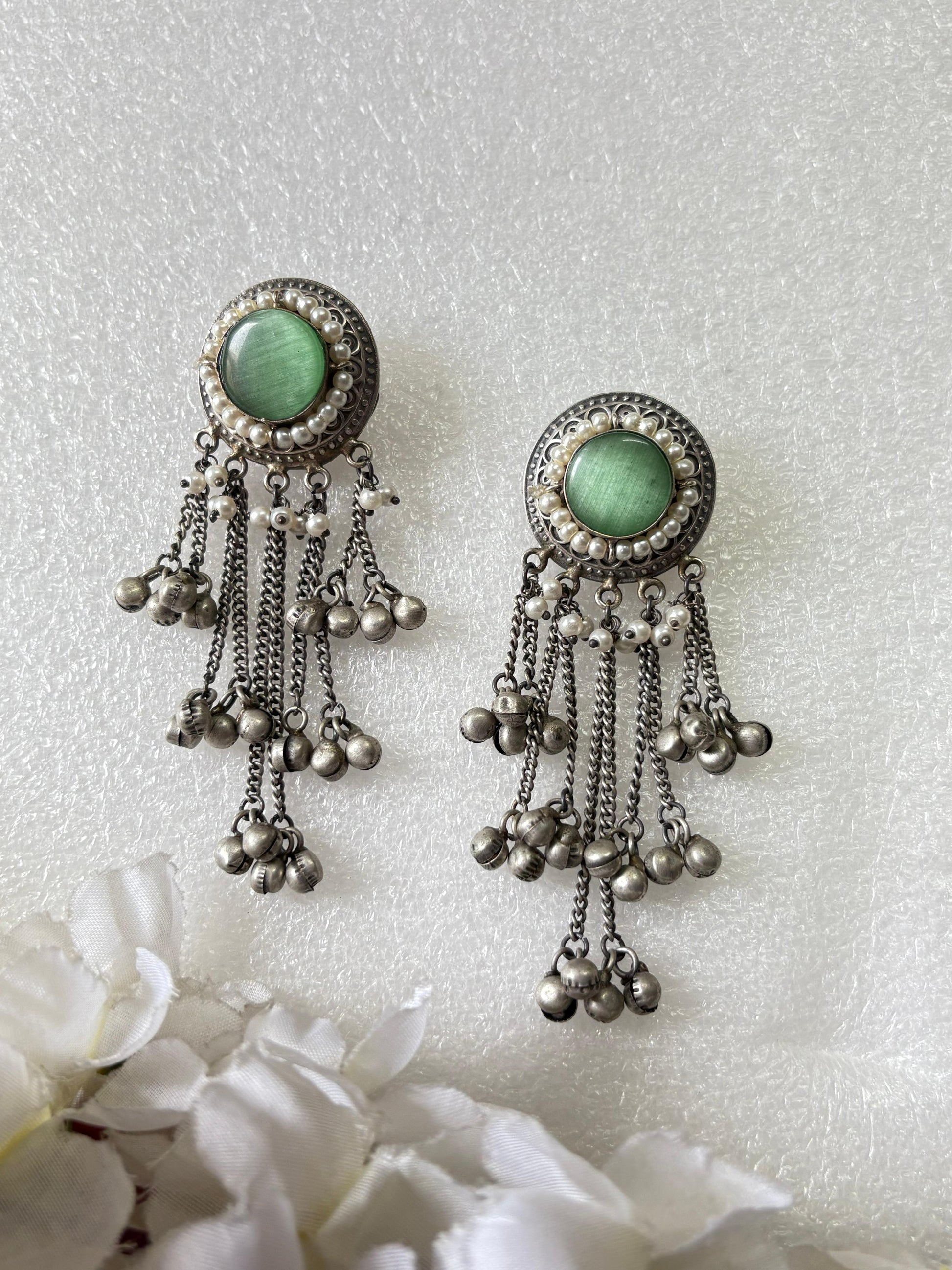 Ghungharu Round Stone Earrings – Affordable Ethnic Jewelry for Women - Alankrent Luxe