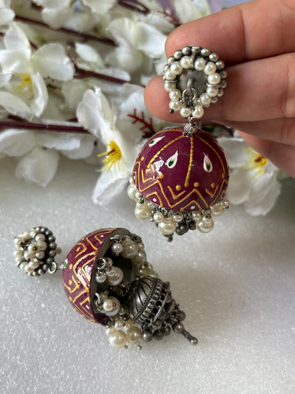 Handpainted Sabyasachi-Inspired Jhumka Earrings – Unique Designer Statement Jewelry - Alankrent Luxe