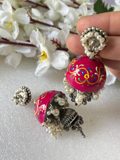 Handpainted Sabyasachi-Inspired Jhumka Earrings – Unique Designer Statement Jewelry - Alankrent Luxe