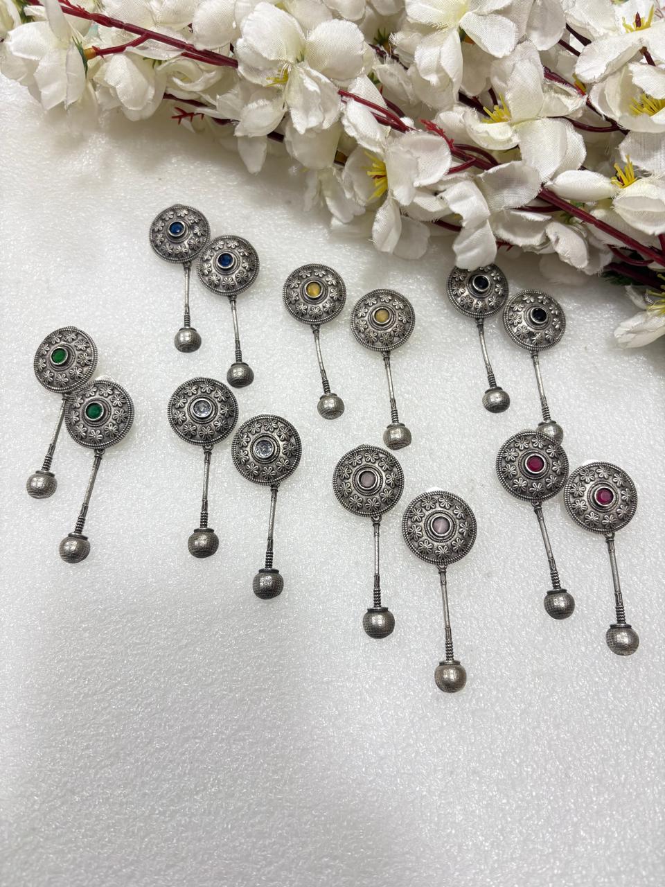 RangRaati SLA Oxidised Stud Dangler Earrings – Multicolour Stone Options | Alankrent