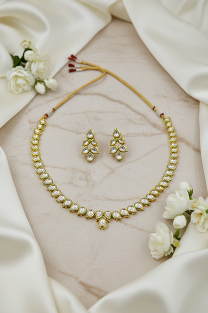 Noorja Pear Kundan Necklace Set | Gold Tone Bridal Kundan Jewellery with Stud Earrings