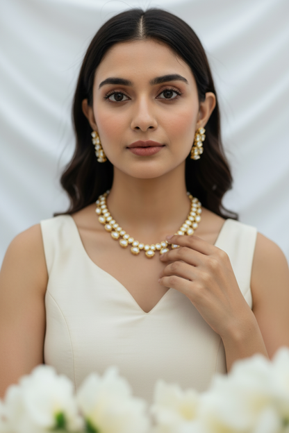 Noorika Kundan Necklace Set | Premium Gold Tone Kundan Jewellery with Statement Earrings