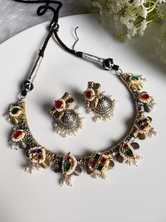 Chandravalli Kundan Fusion Necklace Set | Kundan Fusion SLA Necklace Set with Earrings | Premium Brass-Based Indian Ethnic Jewellery