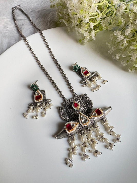 Ratnachandrika Kundan Fusion Pendant Set | Kundan Fusion SLA Pendant Set with Earrings | Traditional Indian Ethnic Jewellery
