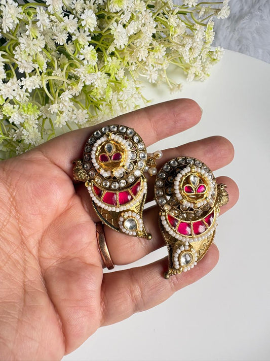 Suvarnapala Kundan Matt Earrings | Gold Matt Apala Polish Kundan Fusion Earrings | Traditional Indian Ethnic Jewellery