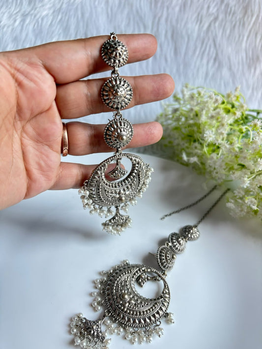 Chandralekha Rajat Earchain | SLA Earchain with Chandbali Earrings | Traditional Indian Ethnic Jewellery
