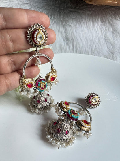 Dvayvarna Kundan Jhumkavali | Dual Tone Kundan Fusion Jhumka Earrings | Traditional Indian Ethnic Jewellery