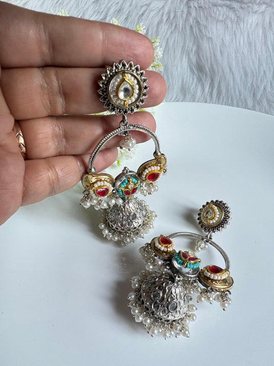 Dvayvarna Kundan Jhumkavali | Dual Tone Kundan Fusion Jhumka Earrings | Traditional Indian Ethnic Jewellery