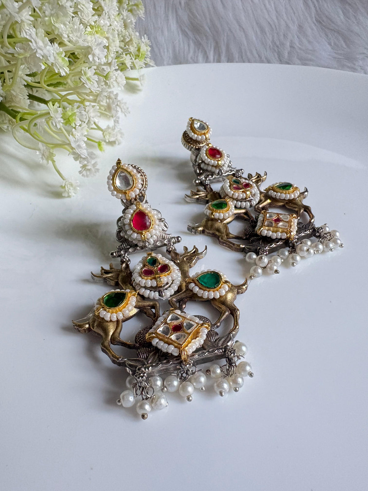 Dvyvarna Kundan Jhumkavali | Dual Tone Kundan Fusion Earrings | Traditional Indian Ethnic Jewellery