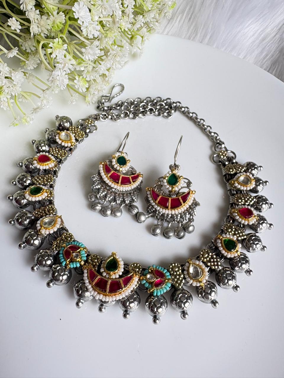 Kolhapuri Kundan Torana Set | Kolhapuri Kundan Fusion Necklace Set with Earrings | Traditional Indian Jewellery
