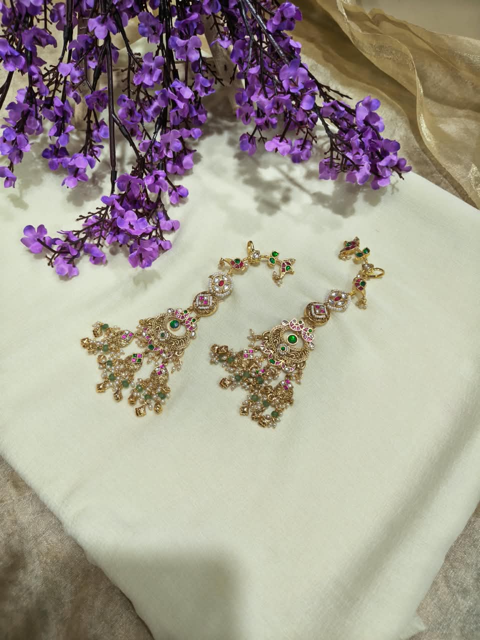 Amdavad Jadtar Chandrakala Earcuff | Ahmedabadi Jadtar Statement Earcuff with Chandbali | Traditional Indian Jewellery